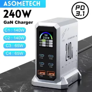 מטען GaN דיגיטלי 240W עם 6 יציאות